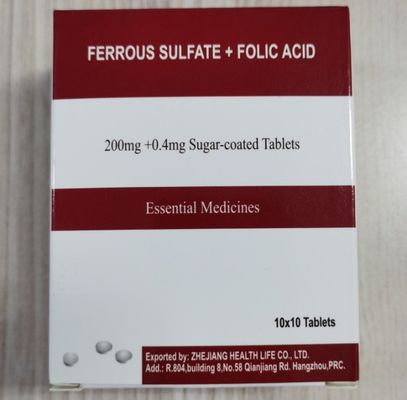 Sulfate ferreux + acide folique Comprimés 200MG + 0,4MG BP / USP Médicaments
